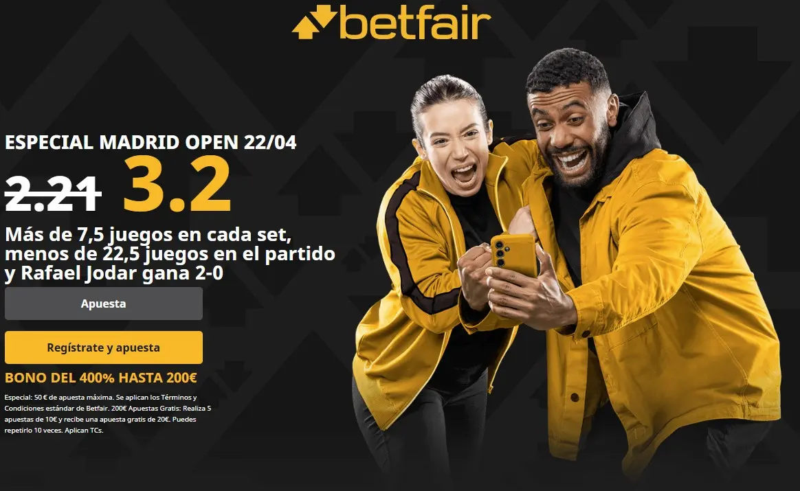 Supercuota Betfair tenis Jodar vs De Jong Madrid Open