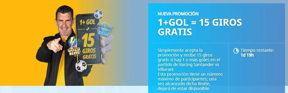 Betfair 1 + gol 15 giros gratis